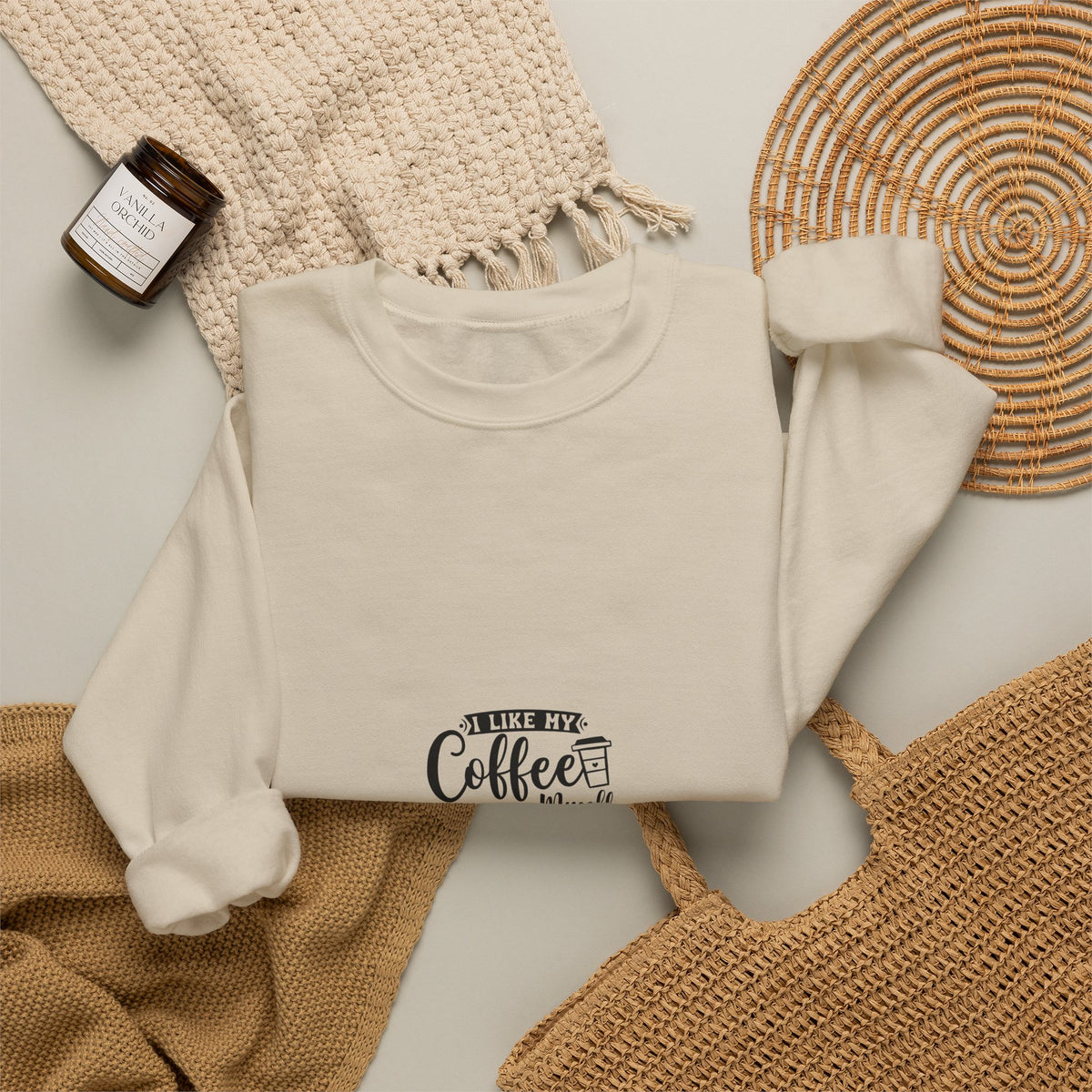 Crewneck Sweatshirt - "Give Me Coffee Dark, Bitter, And Too Hot For You" Minimal Coffee Lover Pullover