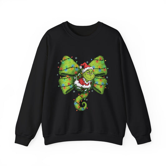 Grinch Christmas Bow Sweatshirt β Funny Holiday Crewneck