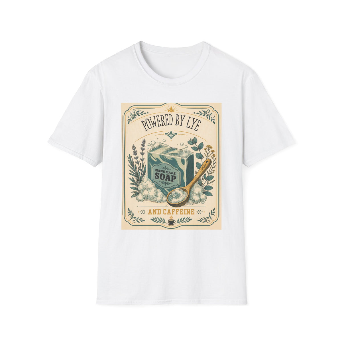 T-Shirt — "Powered by Lye" Vintage Soap Bar Graphic Tee-Work/Hobby