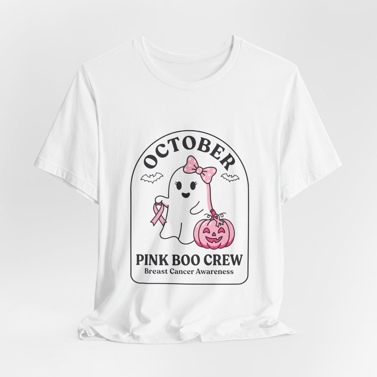 Pink Boo Crew Ghost Tee | Breast Cancer Awareness, October Ribbon