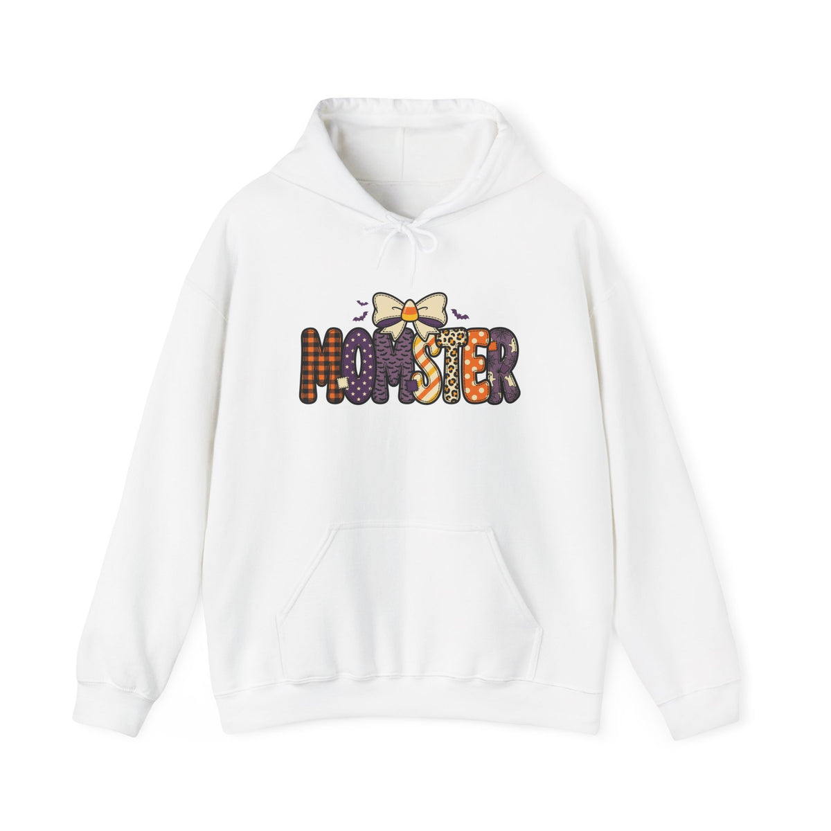 Momster Halloween Hoodie | purple orange spooky lettering, bats