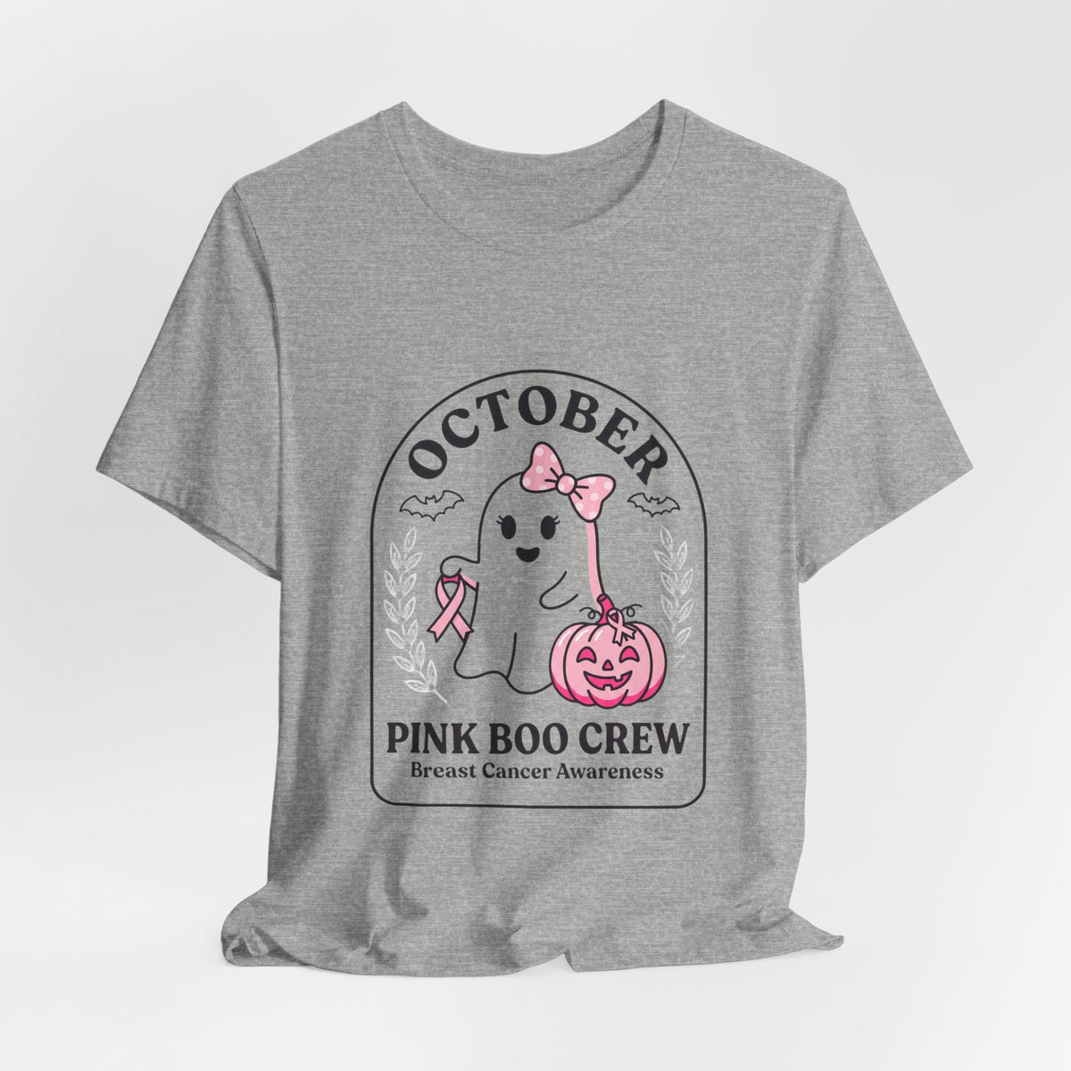 Pink Boo Crew Ghost Tee | Breast Cancer Awareness, October Ribbon
