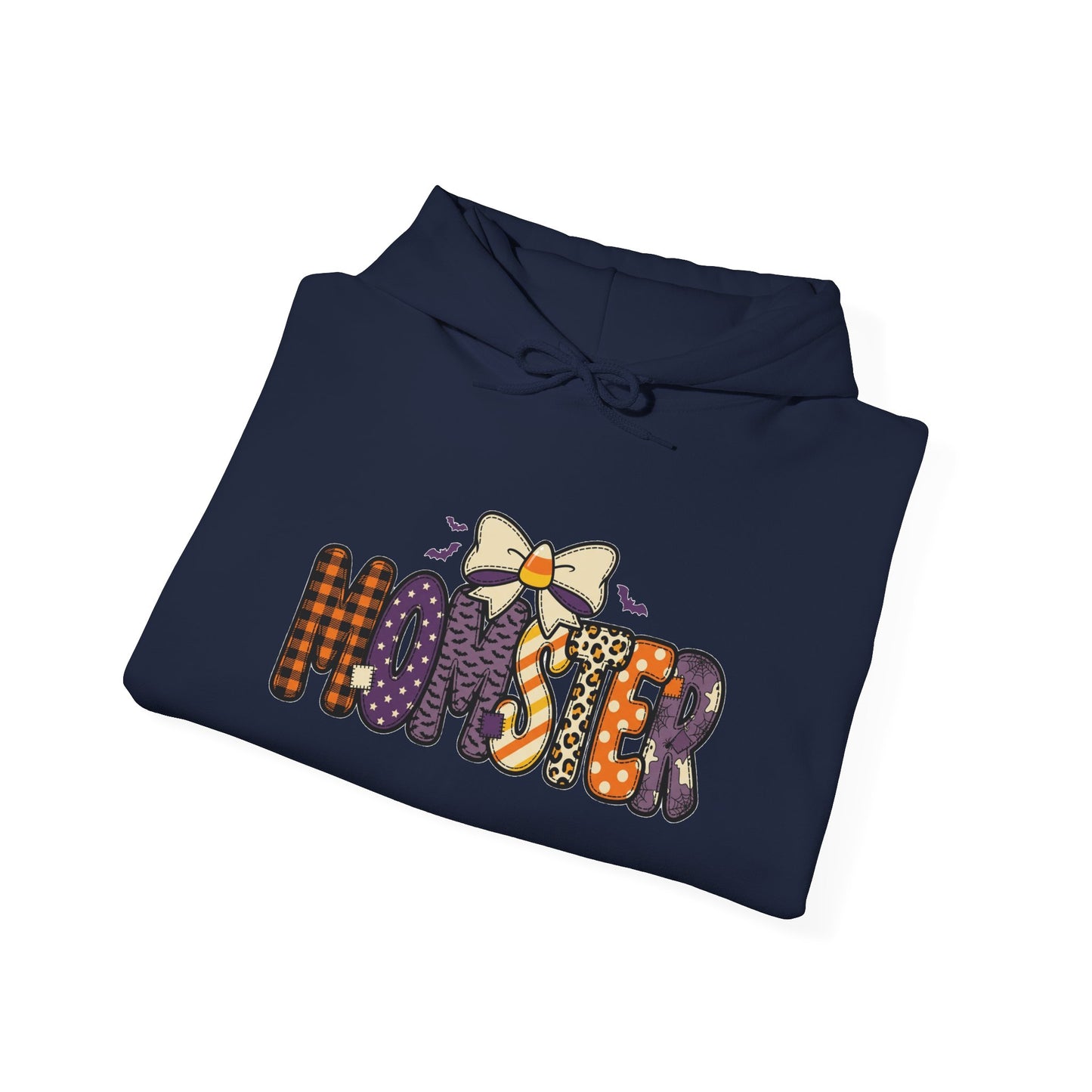 Momster Halloween Hoodie | purple orange spooky lettering, bats