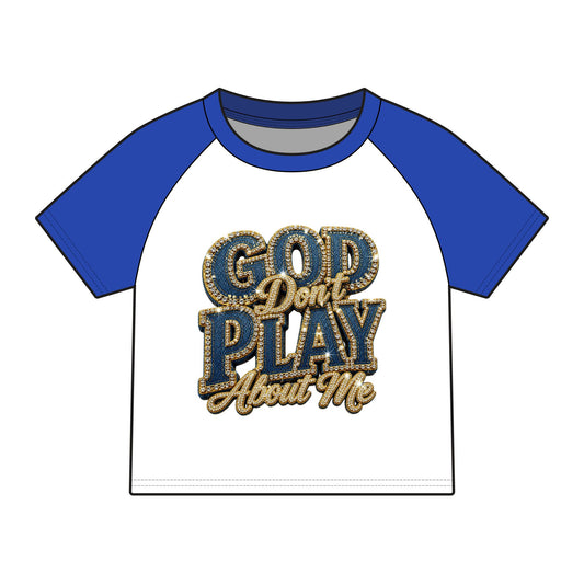 Raglan Baby Tee β "God Don't Play About Me" Embroidered Graphic-Faith
