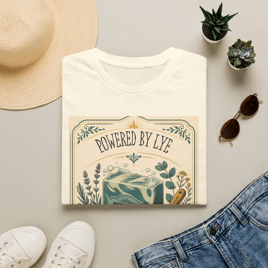 T-Shirt β "Powered by Lye" Vintage Soap Bar Graphic Tee-Work/Hobby
