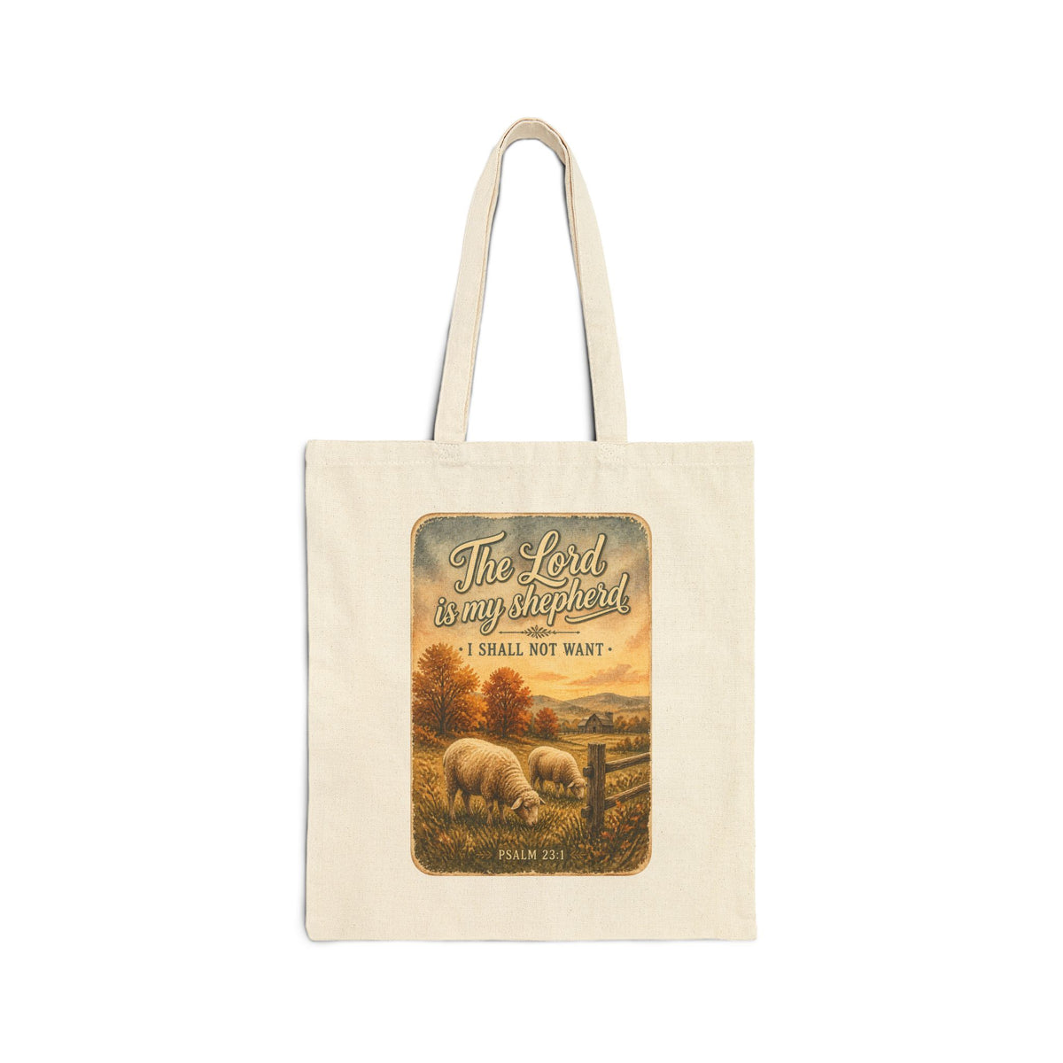 Psalm 23 Shepherd Scene Tote | Christian Autumn, Fall Leaves Canvas