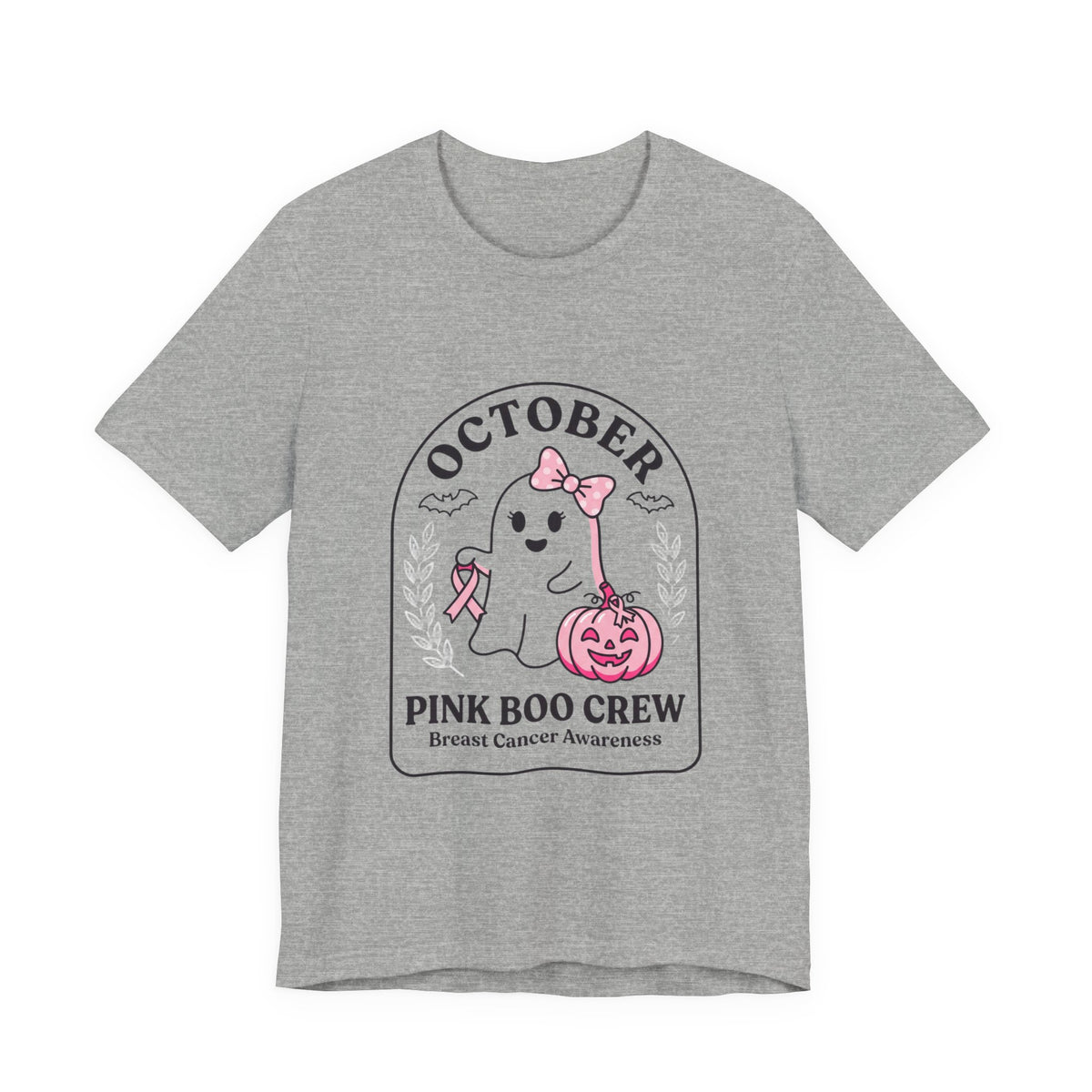 Pink Boo Crew Ghost Tee | Breast Cancer Awareness, October Ribbon
