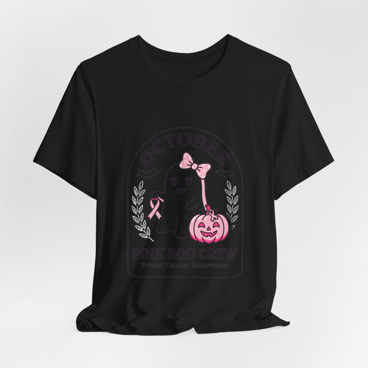 Pink Boo Crew Ghost Tee | Breast Cancer Awareness, October Ribbon