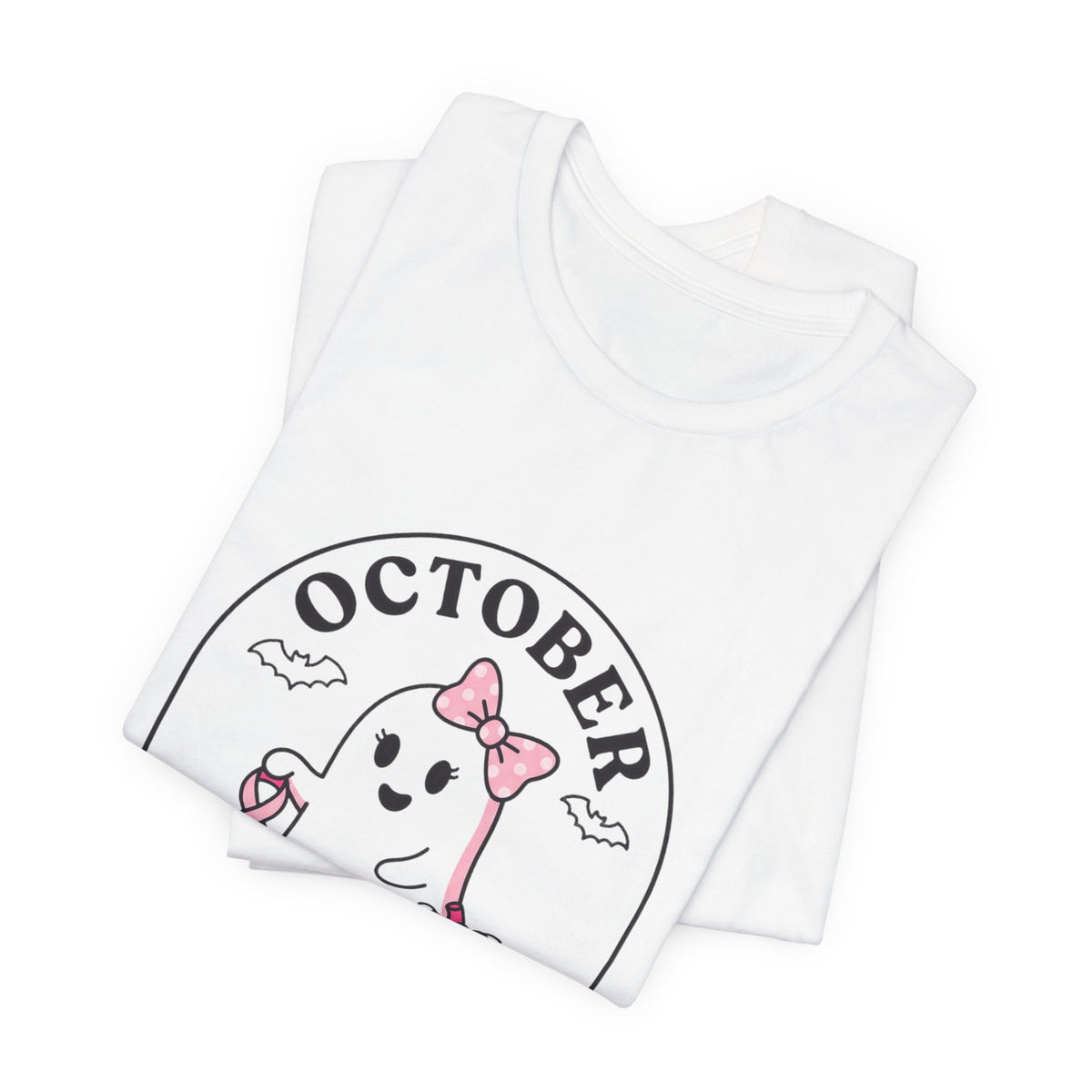 Pink Boo Crew Ghost Tee | Breast Cancer Awareness, October Ribbon