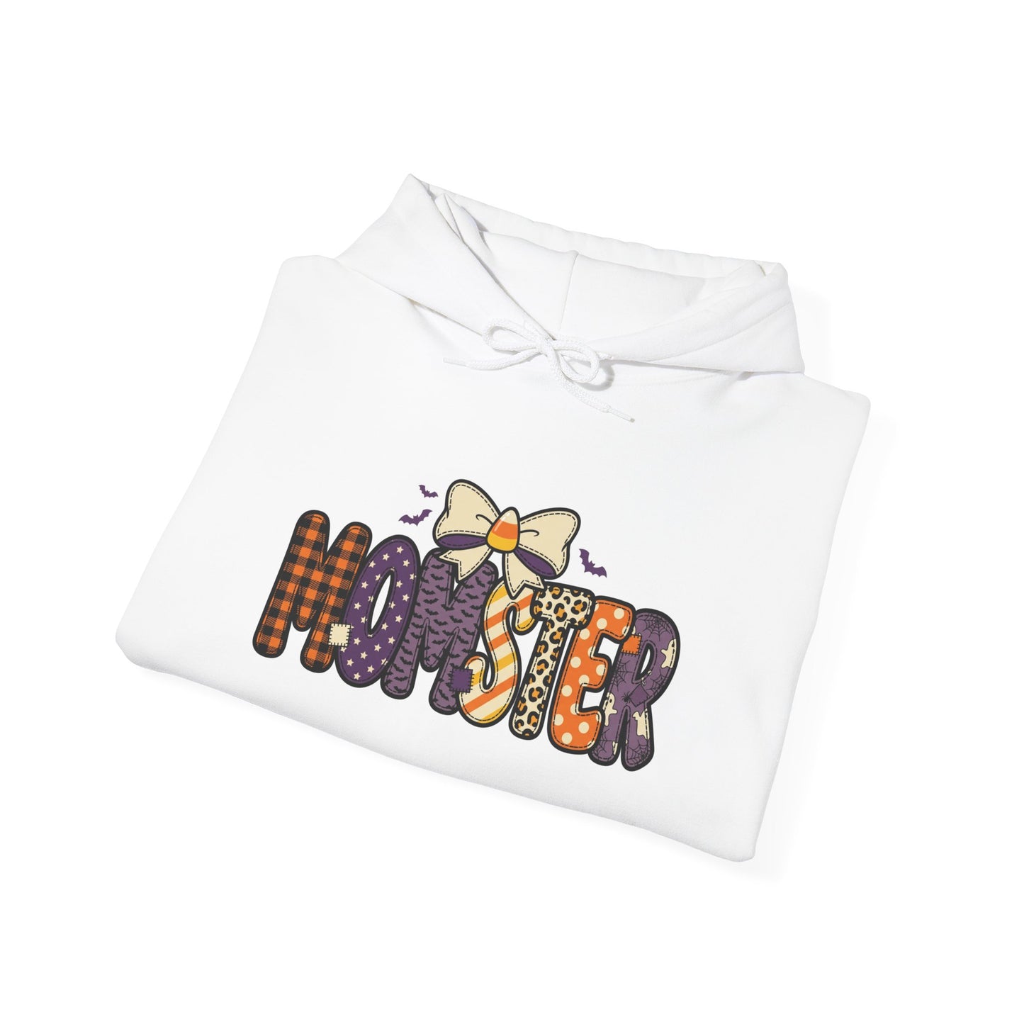 Momster Halloween Hoodie | purple orange spooky lettering, bats
