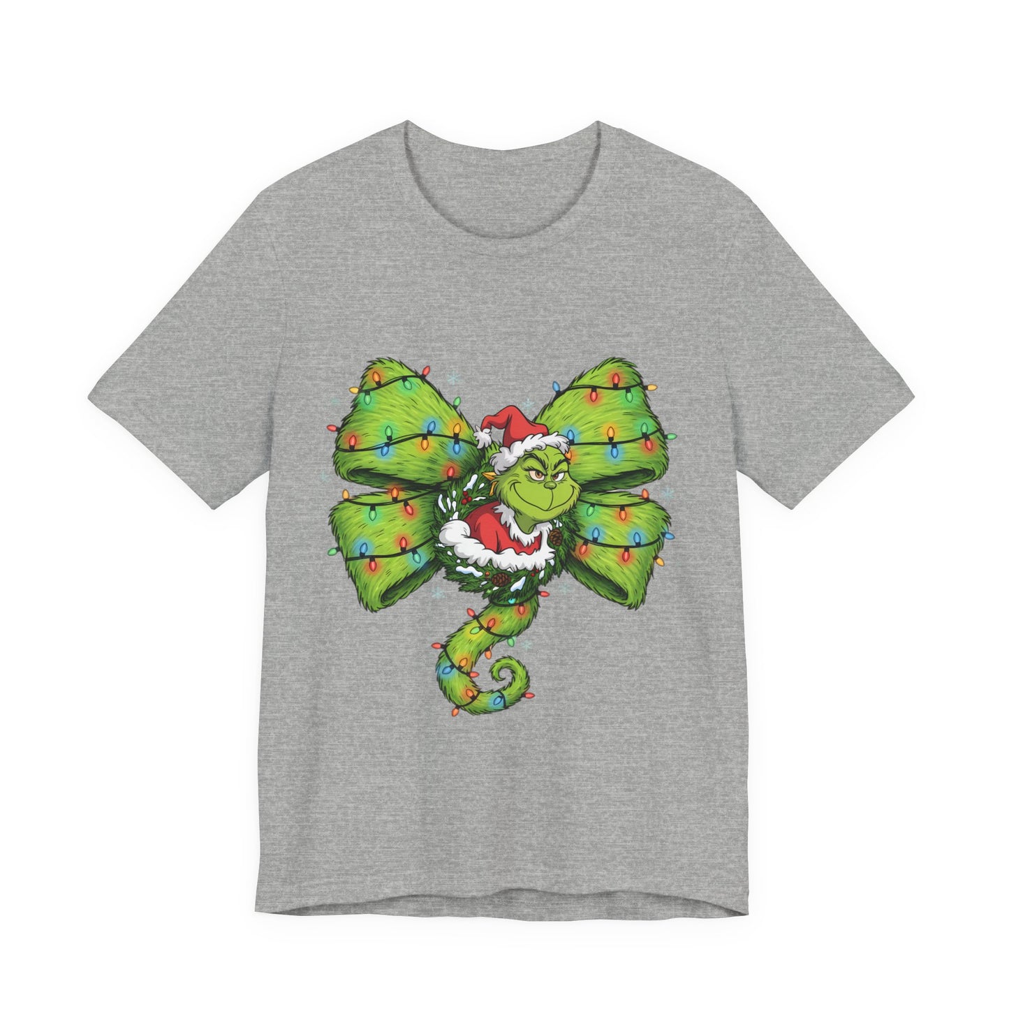 Grinch Holiday Bow T-Shirt — Festive Christmas Lights Design