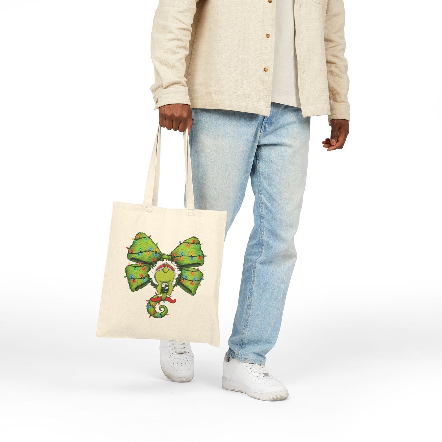 Christmas Chameleon Canvas Tote — Festive Holiday Gift Bag