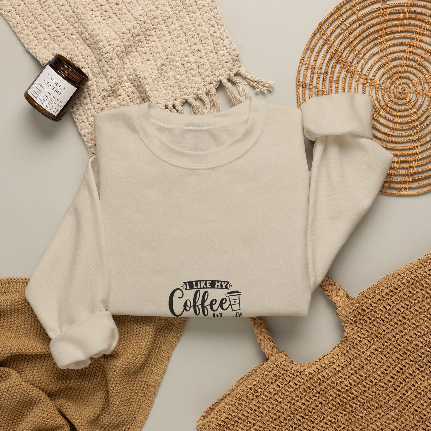 Crewneck Sweatshirt - "Give Me Coffee Dark, Bitter, And Too Hot For You" Minimal Coffee Lover Pullover