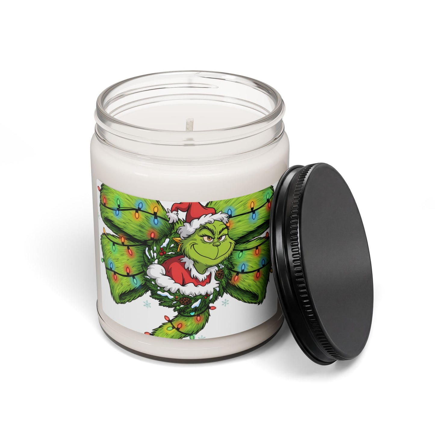 Grinch Christmas Soy Candle 9oz — Holiday Scented Jar Candle with Festive Lights