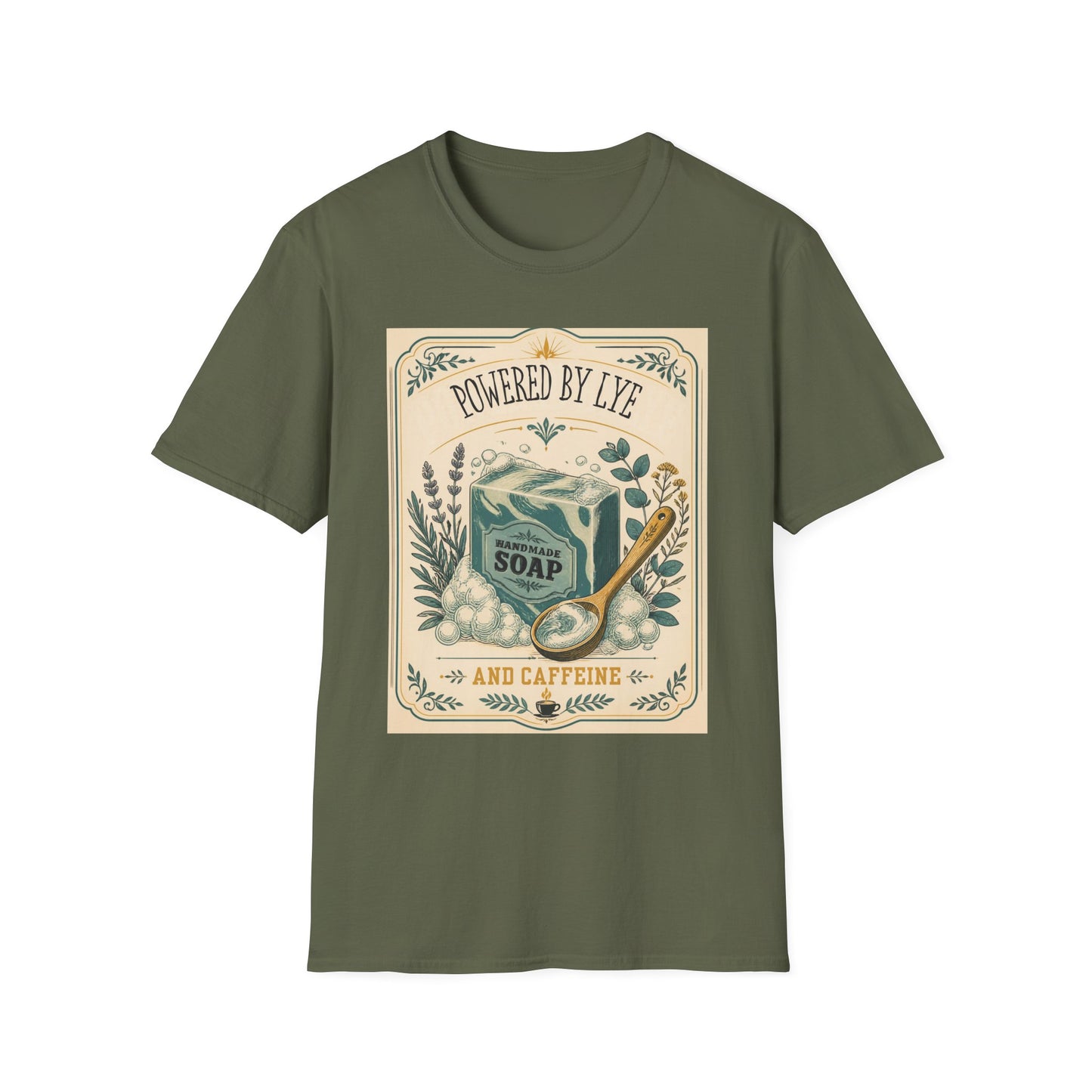 T-Shirt — "Powered by Lye" Vintage Soap Bar Graphic Tee-Work/Hobby