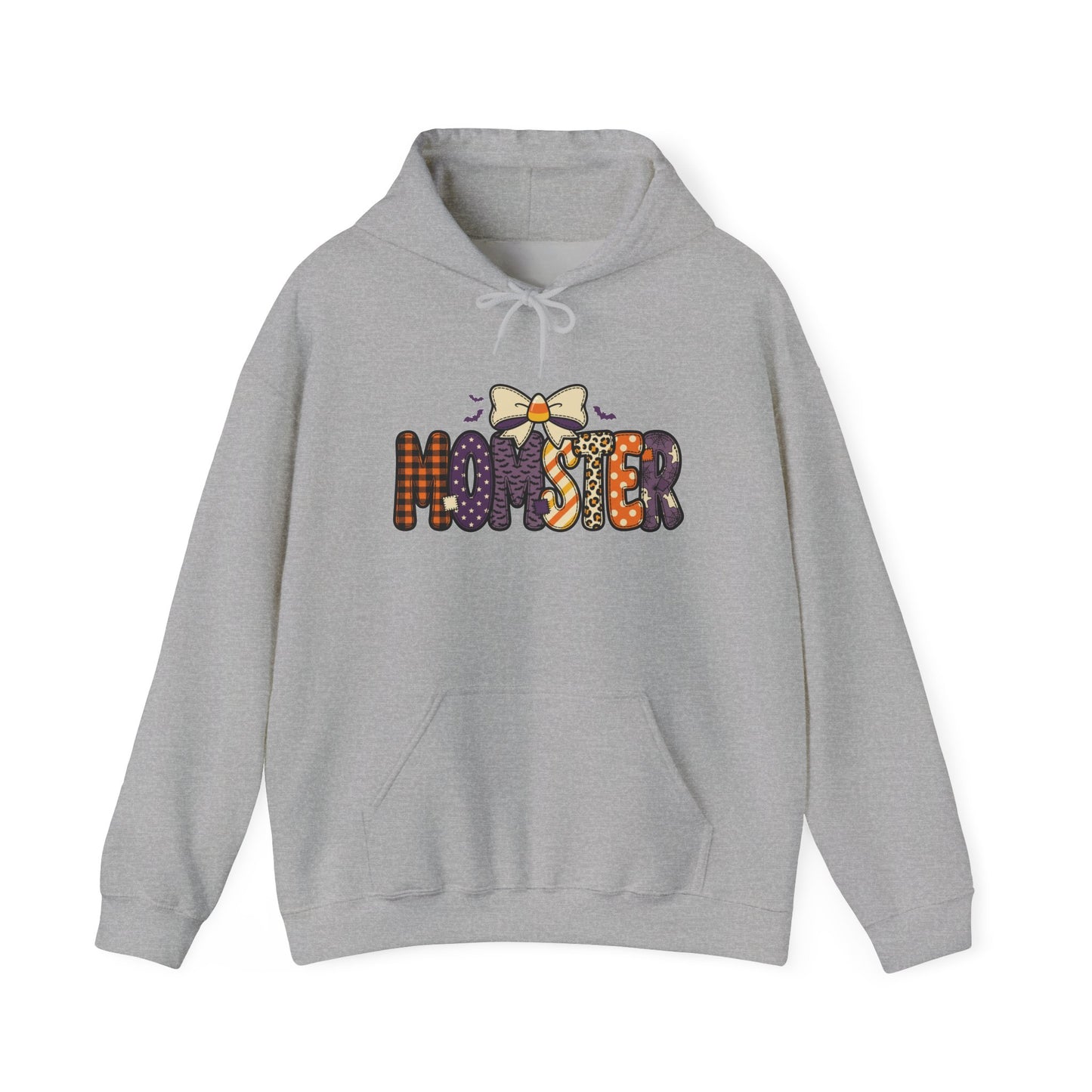 Momster Halloween Hoodie | purple orange spooky lettering, bats