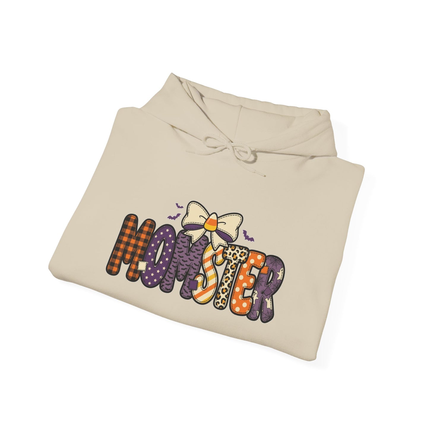 Momster Halloween Hoodie | purple orange spooky lettering, bats
