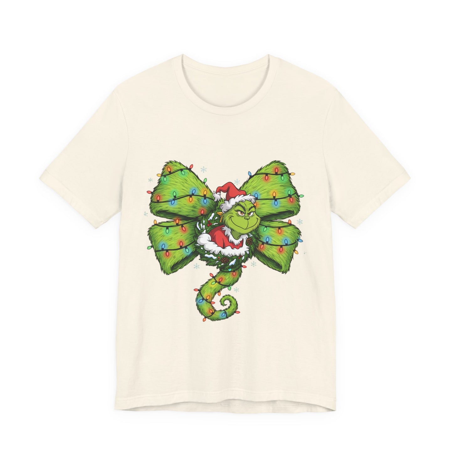 Grinch Holiday Bow T-Shirt — Festive Christmas Lights Design