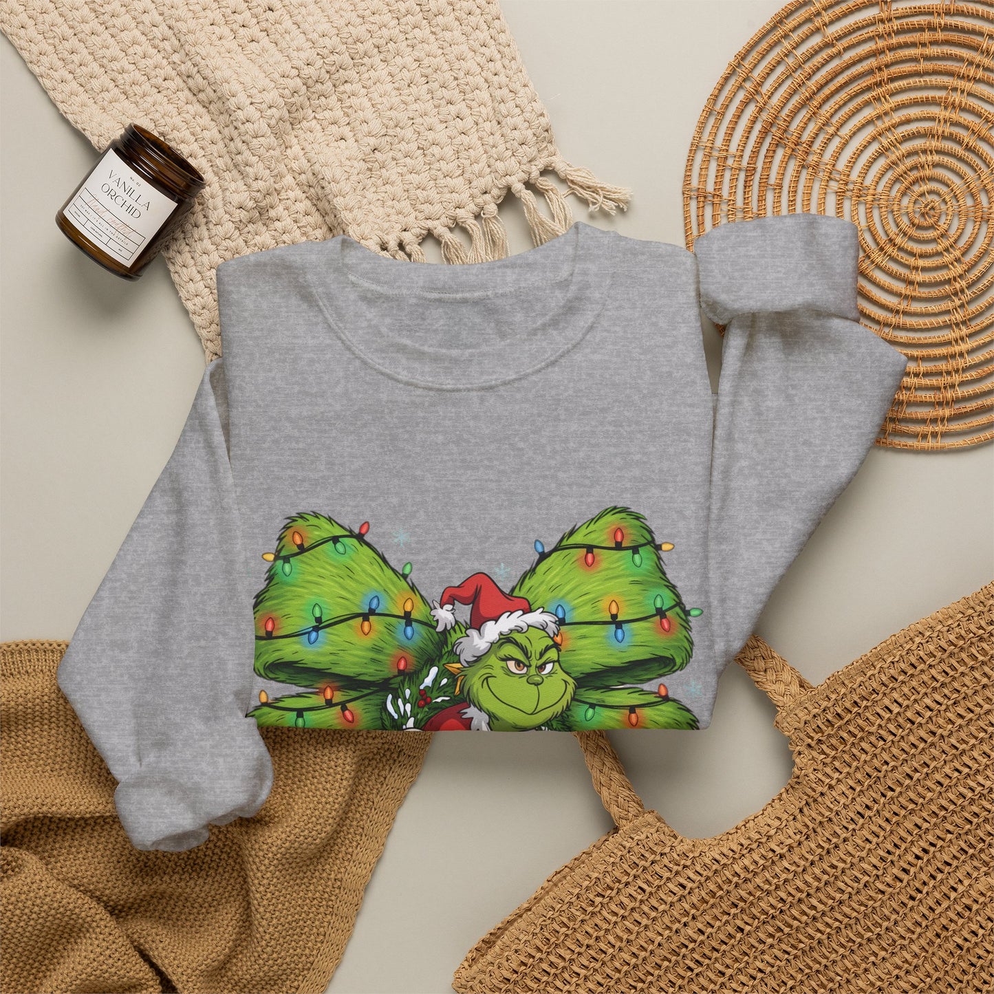 Grinch Christmas Bow Sweatshirt – Funny Holiday Crewneck