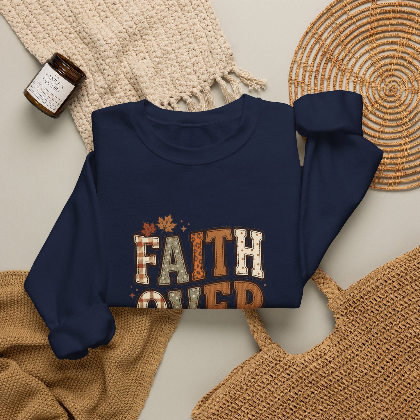 Faith Over Fear Sweatshirt | Christian Autumn, 2 Tim 1:7, Fall Leaves