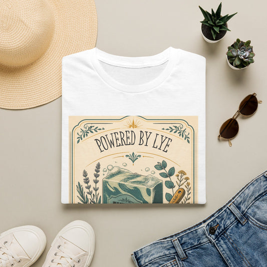 T-Shirt — "Powered by Lye" Vintage Soap Bar Graphic Tee-Work/Hobby