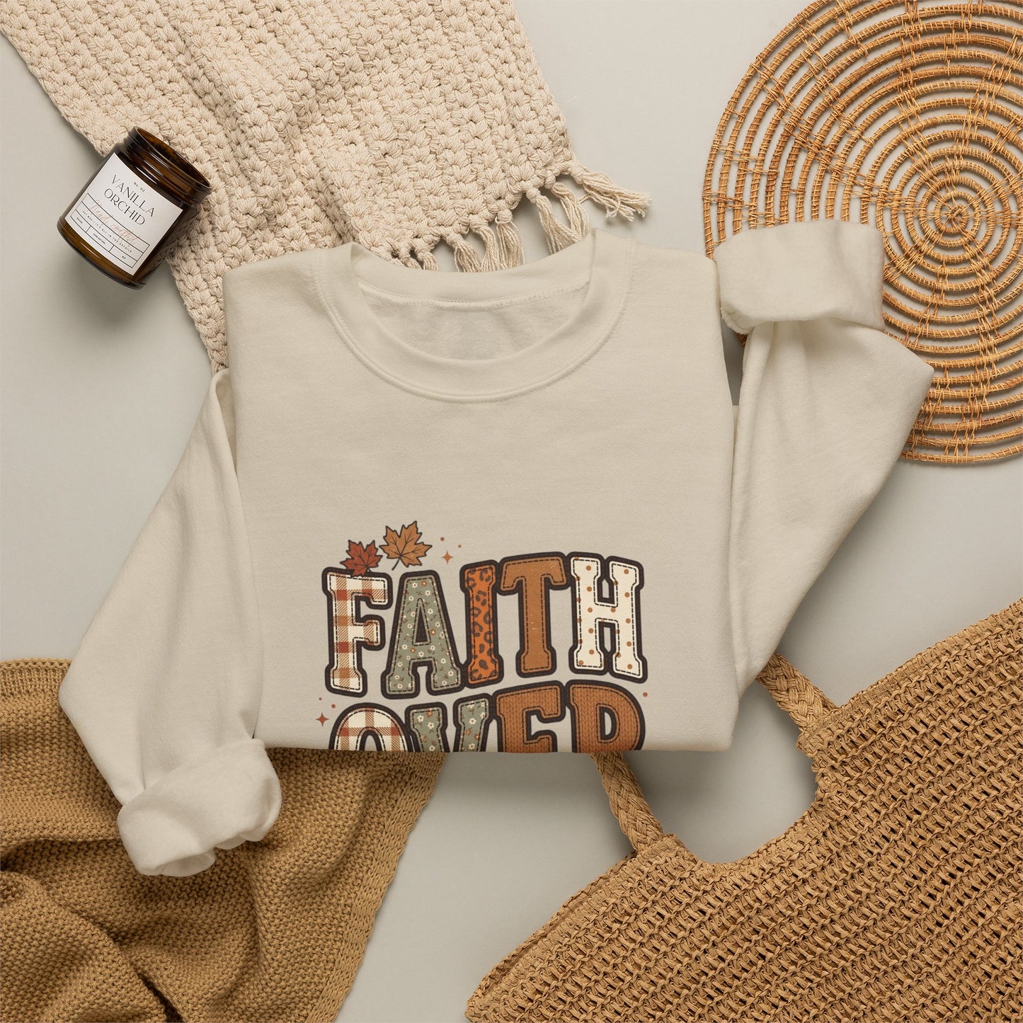 Faith Over Fear Sweatshirt | Christian Autumn, 2 Tim 1:7, Fall Leaves