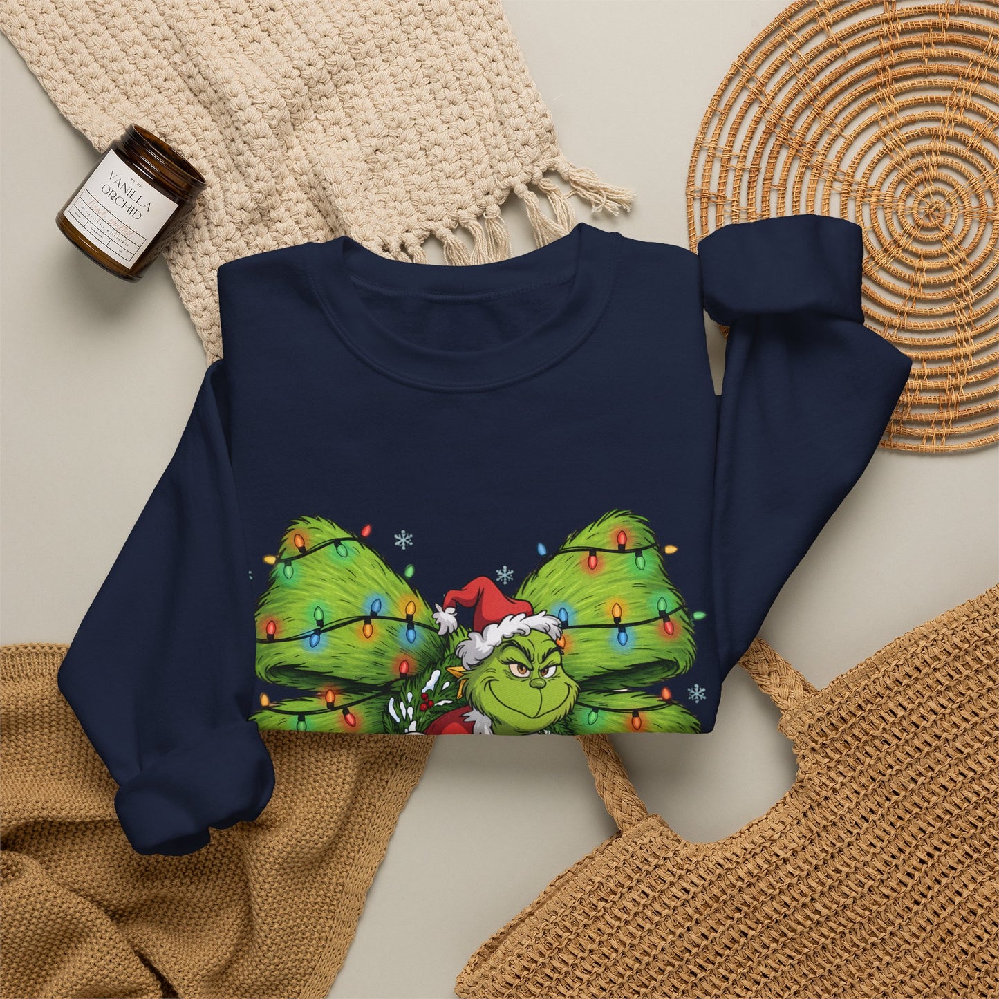 Grinch Christmas Bow Sweatshirt – Funny Holiday Crewneck
