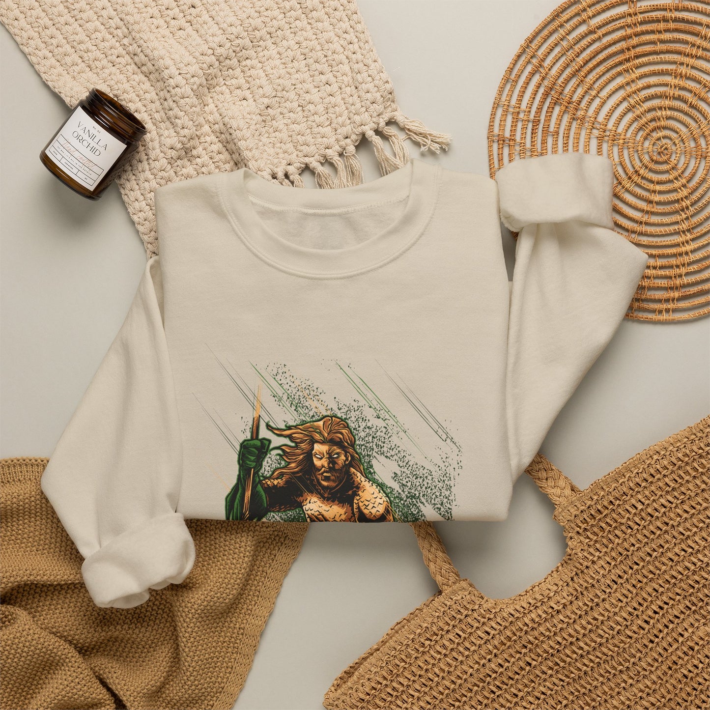 Aquaman Graphic Sweatshirt — Vintage Comic Trident Design