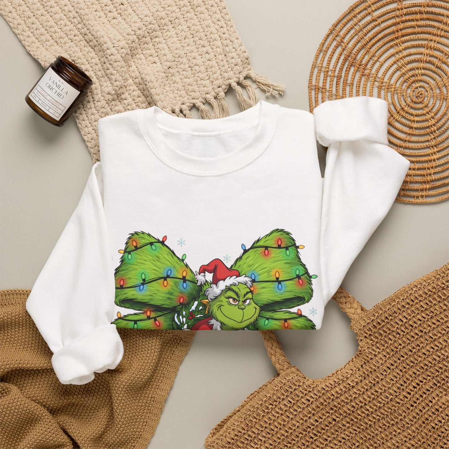 Grinch Christmas Bow Sweatshirt – Funny Holiday Crewneck