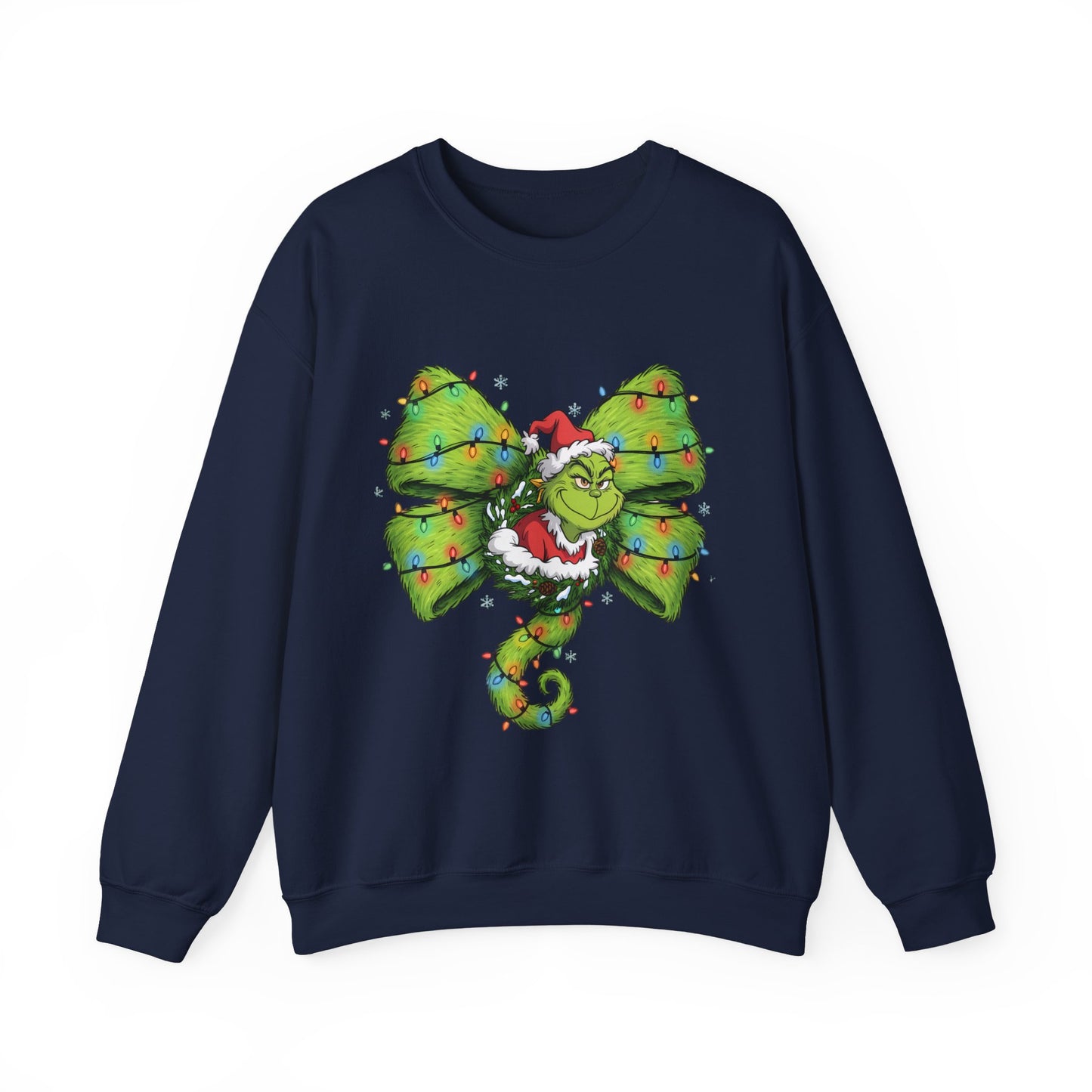 Grinch Christmas Bow Sweatshirt – Funny Holiday Crewneck