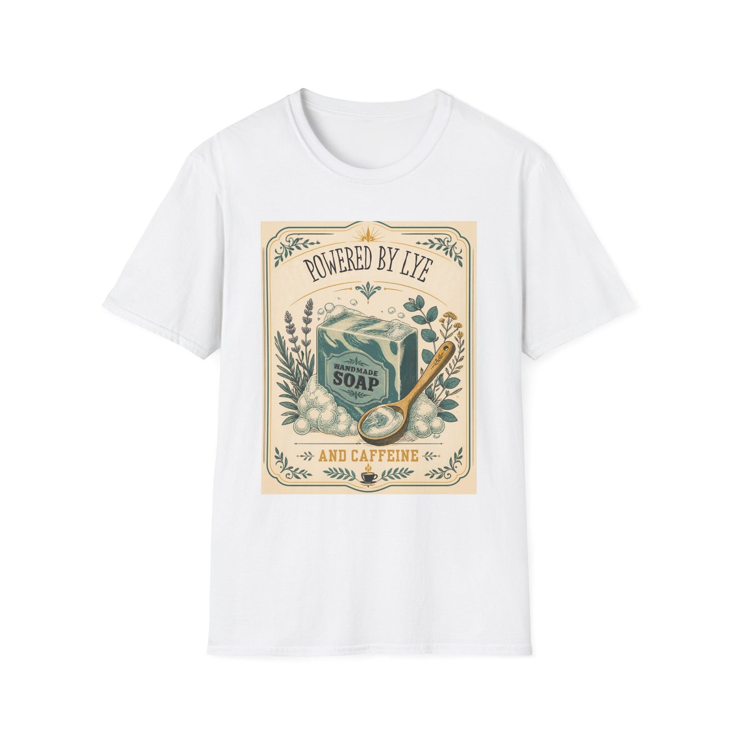 T-Shirt — "Powered by Lye" Vintage Soap Bar Graphic Tee-Work/Hobby