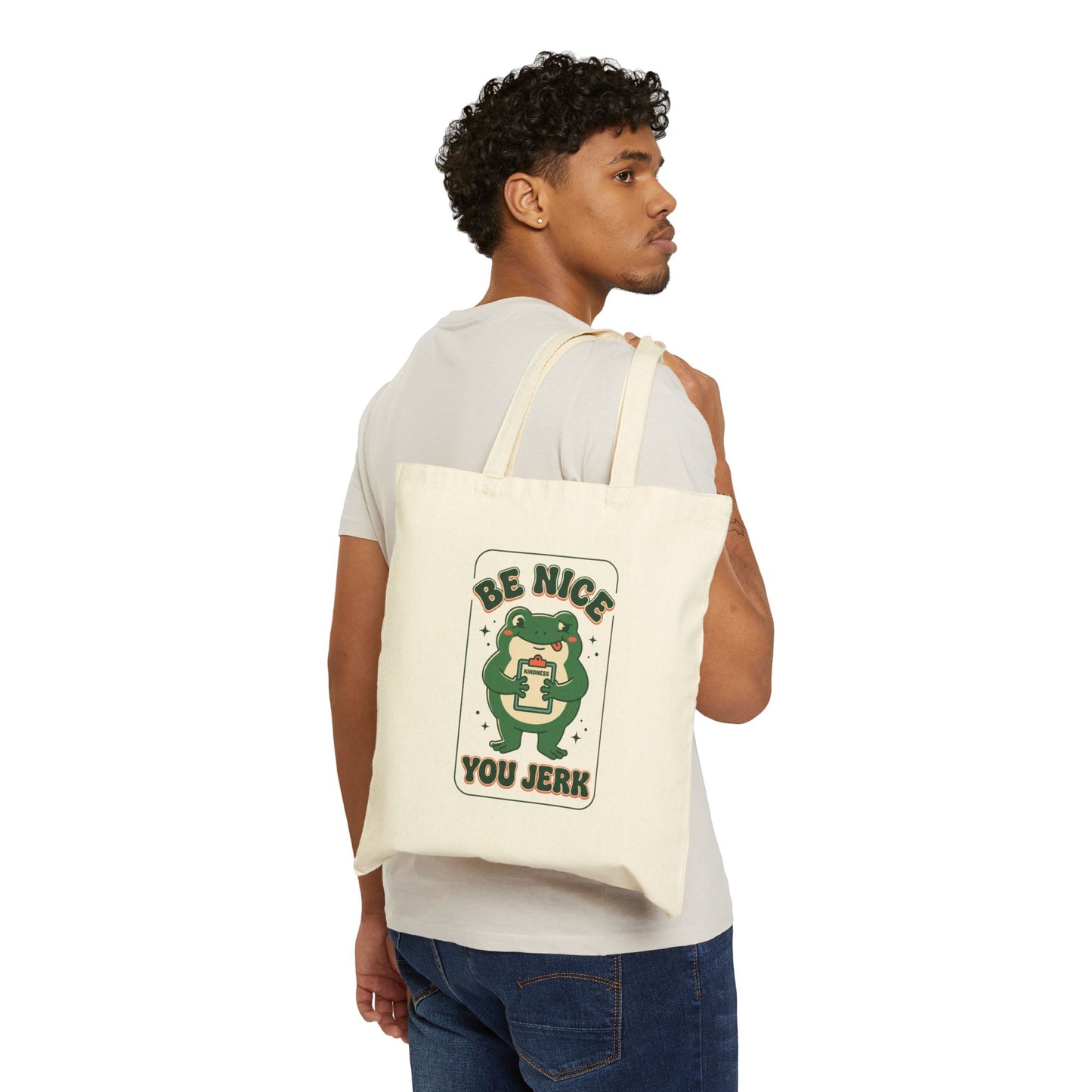 Be Nice You Jerk frog illustration Tote | Canvas tote, sarcastic slogan