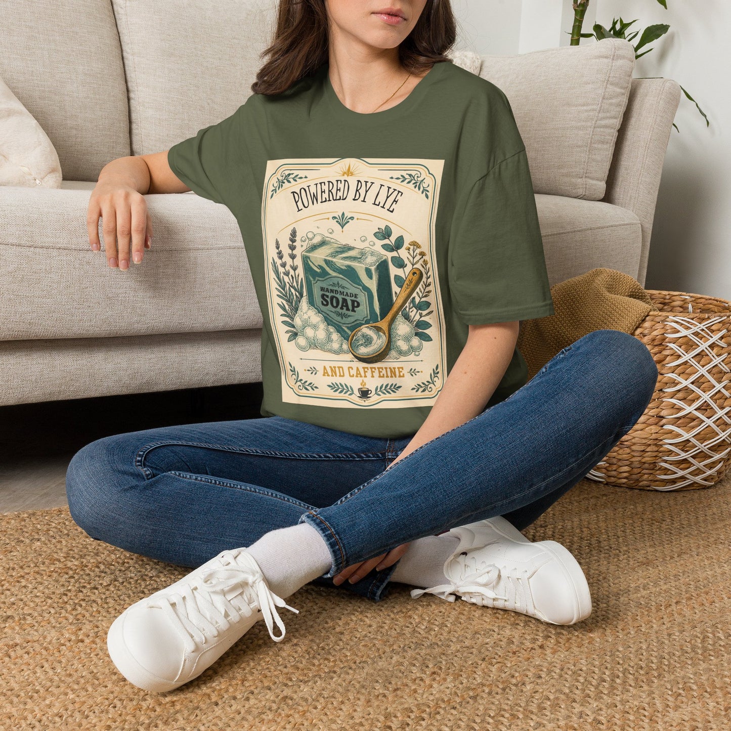 T-Shirt — "Powered by Lye" Vintage Soap Bar Graphic Tee-Work/Hobby