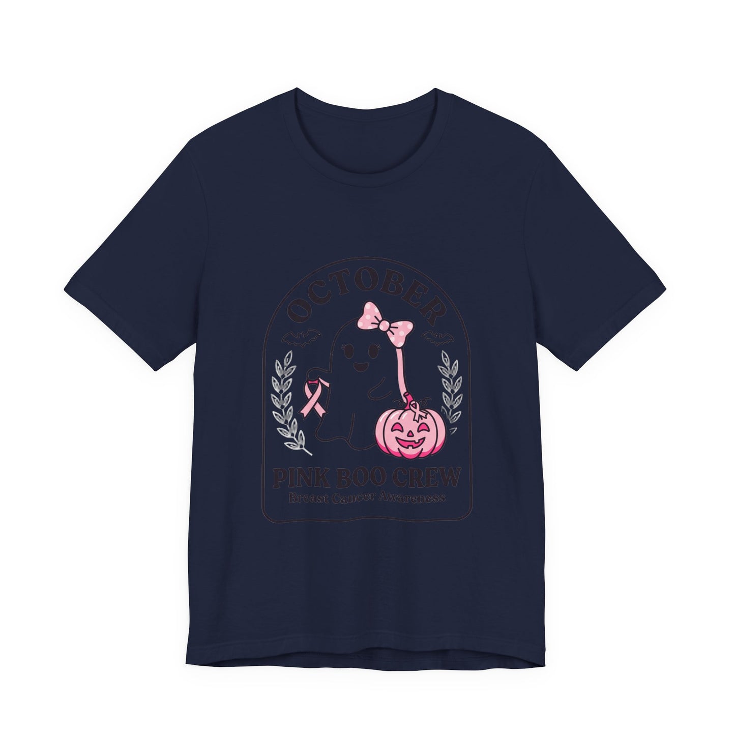 Pink Boo Crew Ghost Tee | Breast Cancer Awareness, October Ribbon