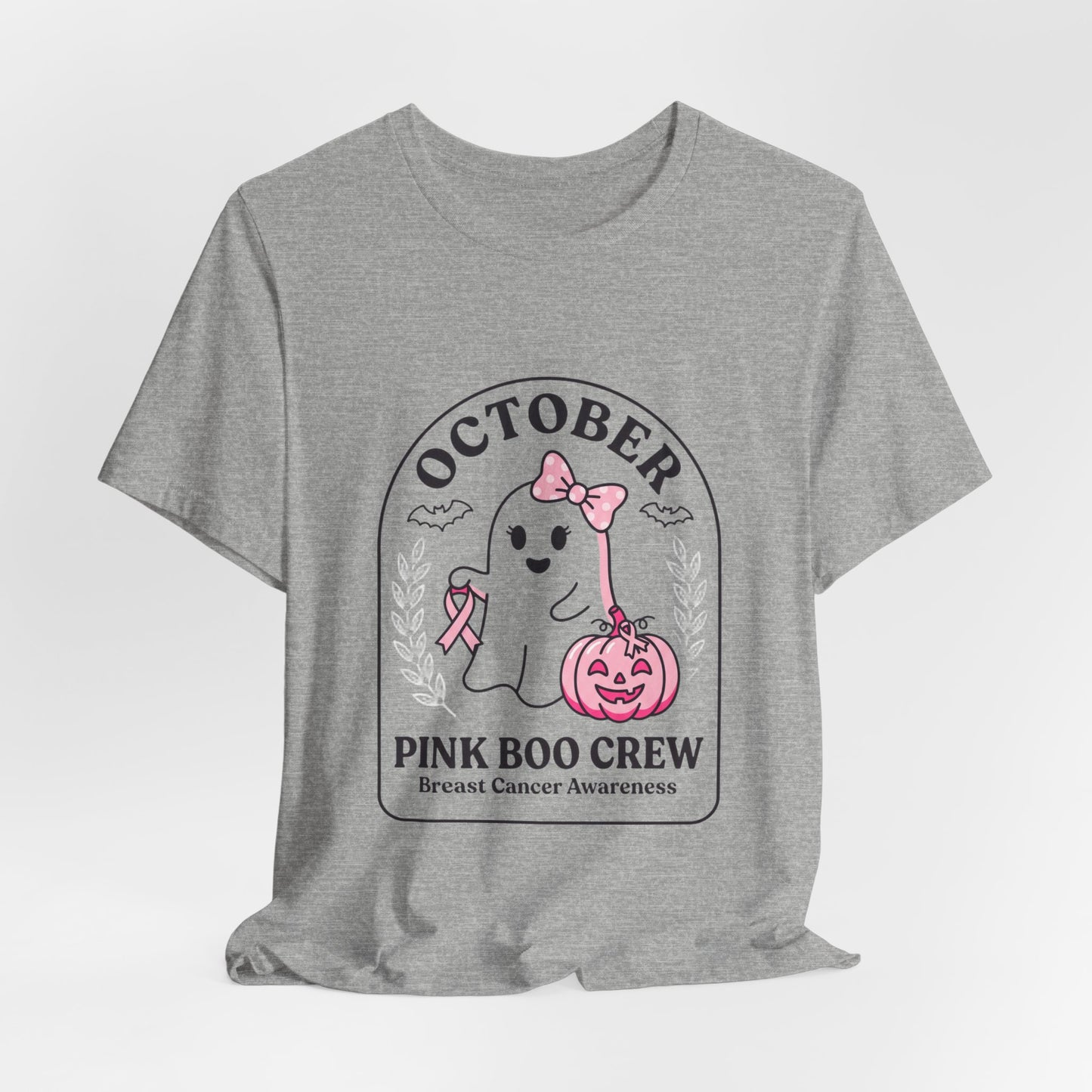 Pink Boo Crew Ghost Tee | Breast Cancer Awareness, October Ribbon