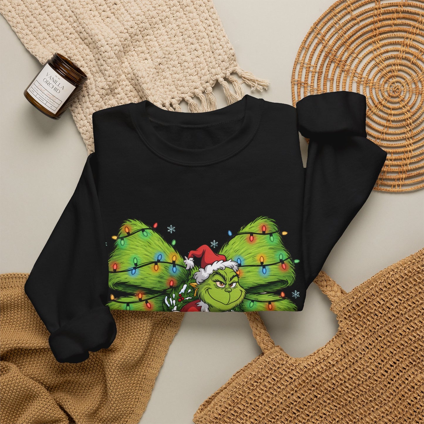 Grinch Christmas Bow Sweatshirt – Funny Holiday Crewneck