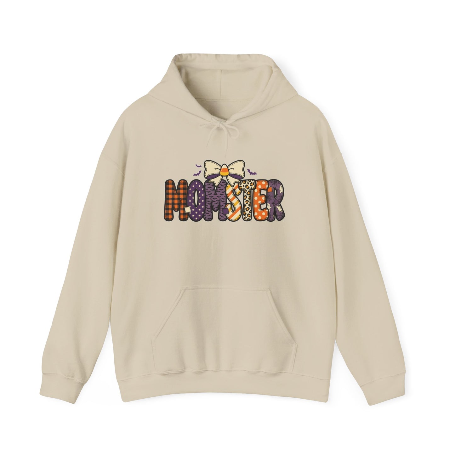 Momster Halloween Hoodie | purple orange spooky lettering, bats