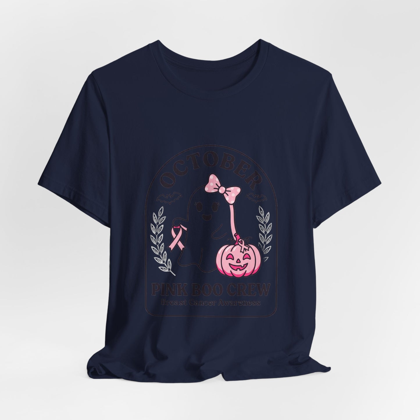 Pink Boo Crew Ghost Tee | Breast Cancer Awareness, October Ribbon