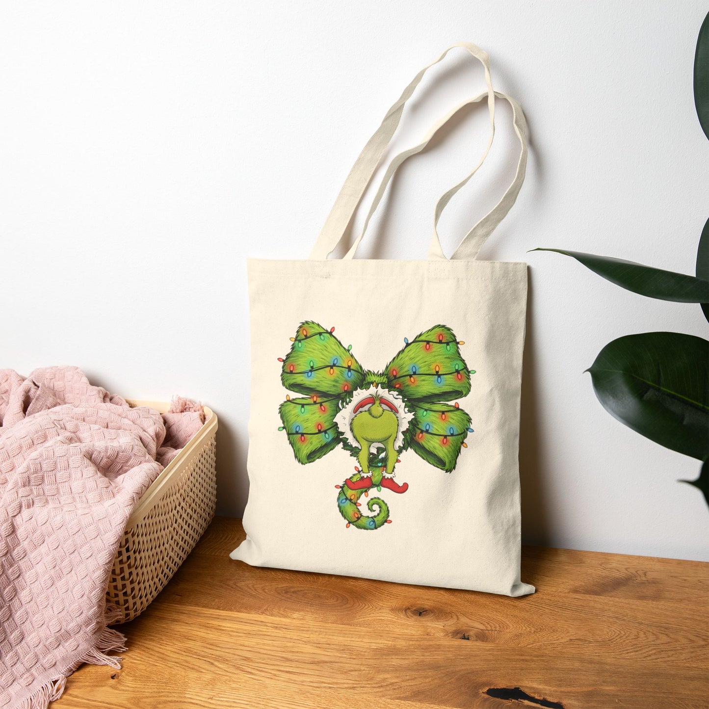 Christmas Chameleon Canvas Tote — Festive Holiday Gift Bag