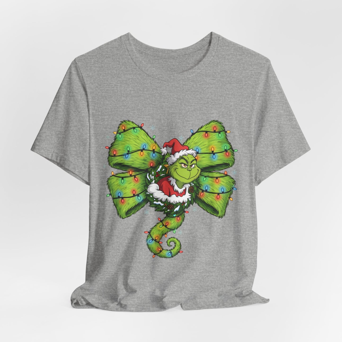 Grinch Holiday Bow T-Shirt — Festive Christmas Lights Design