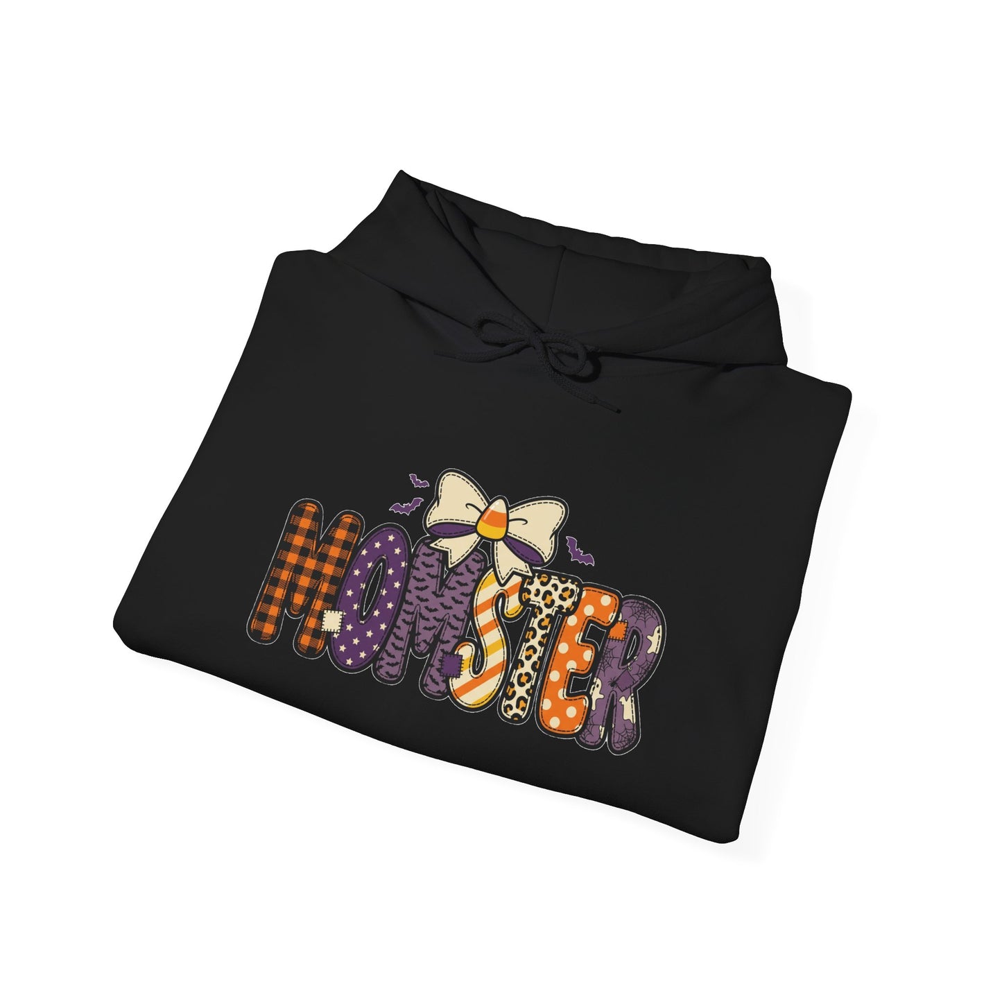 Momster Halloween Hoodie | purple orange spooky lettering, bats