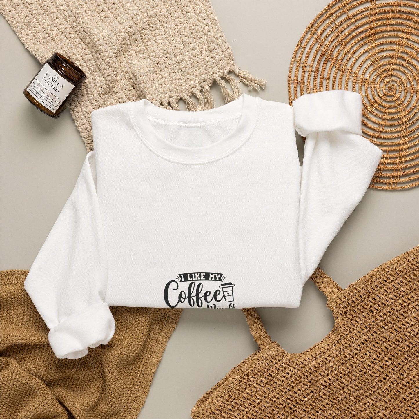 Crewneck Sweatshirt - "Give Me Coffee Dark, Bitter, And Too Hot For You" Minimal Coffee Lover Pullover