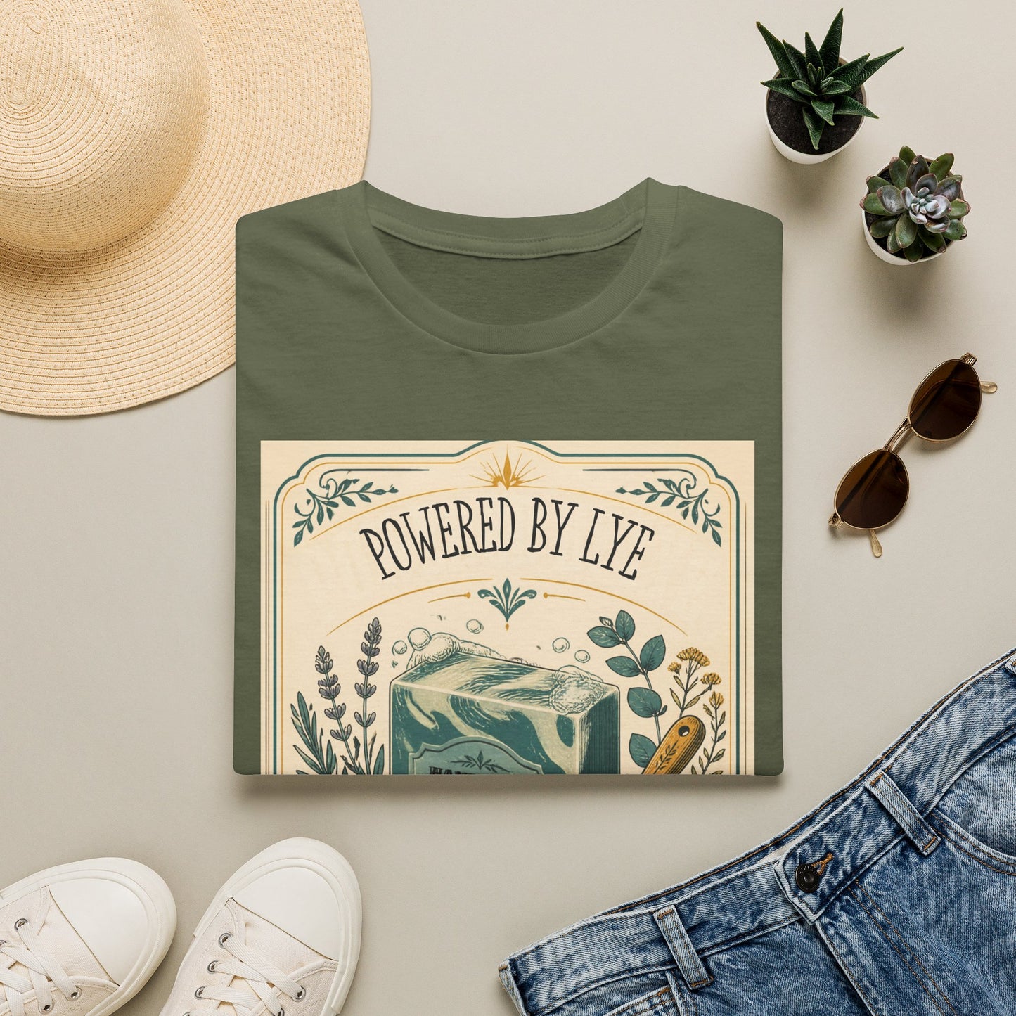 T-Shirt — "Powered by Lye" Vintage Soap Bar Graphic Tee-Work/Hobby