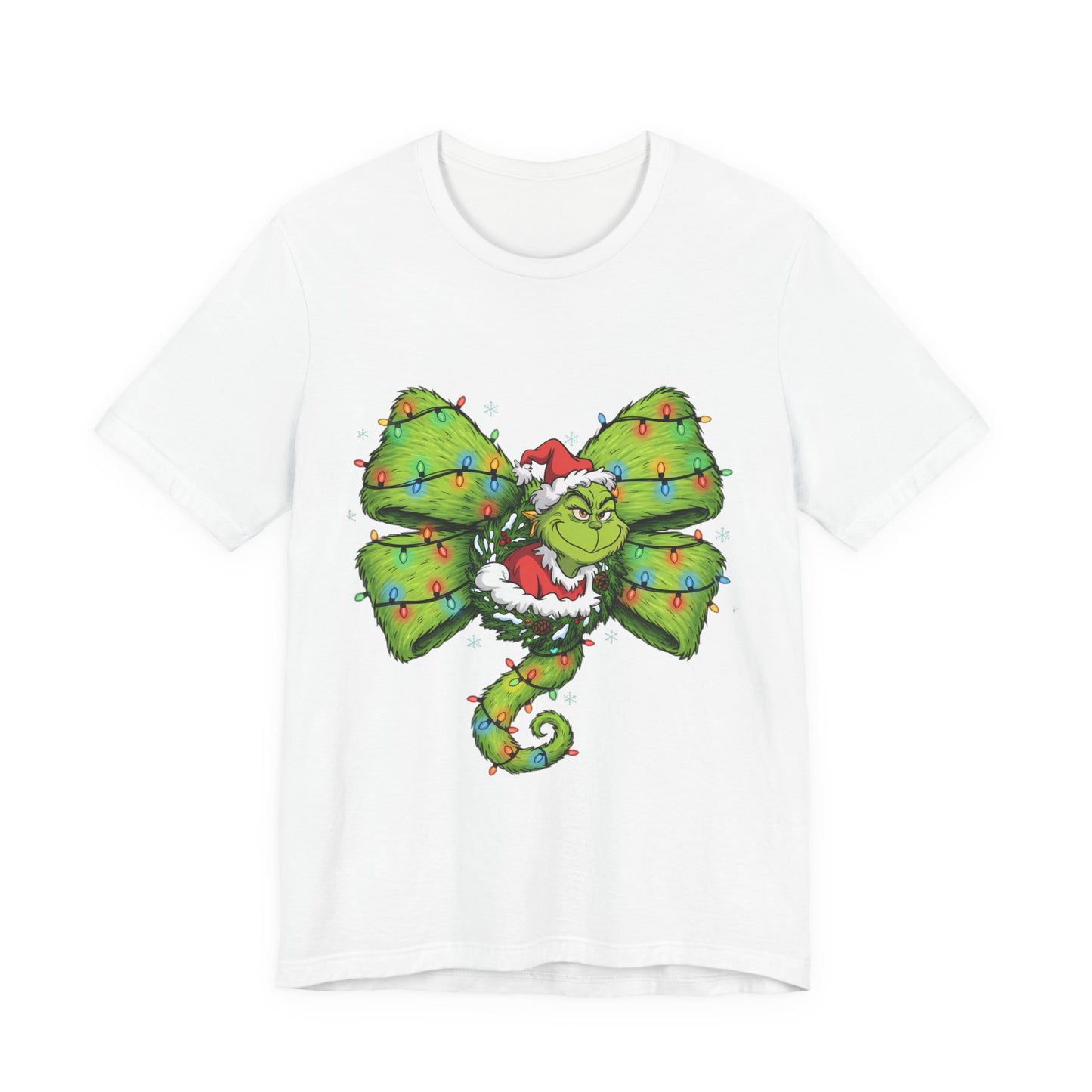 Grinch Holiday Bow T-Shirt — Festive Christmas Lights Design