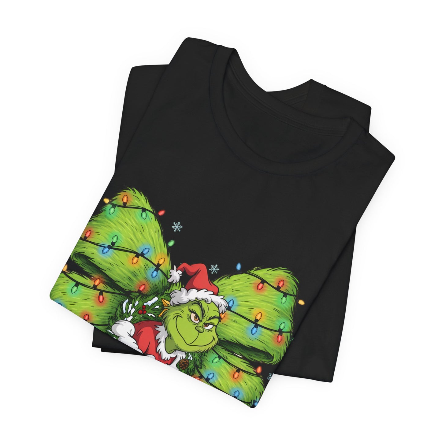 Grinch Holiday Bow T-Shirt — Festive Christmas Lights Design