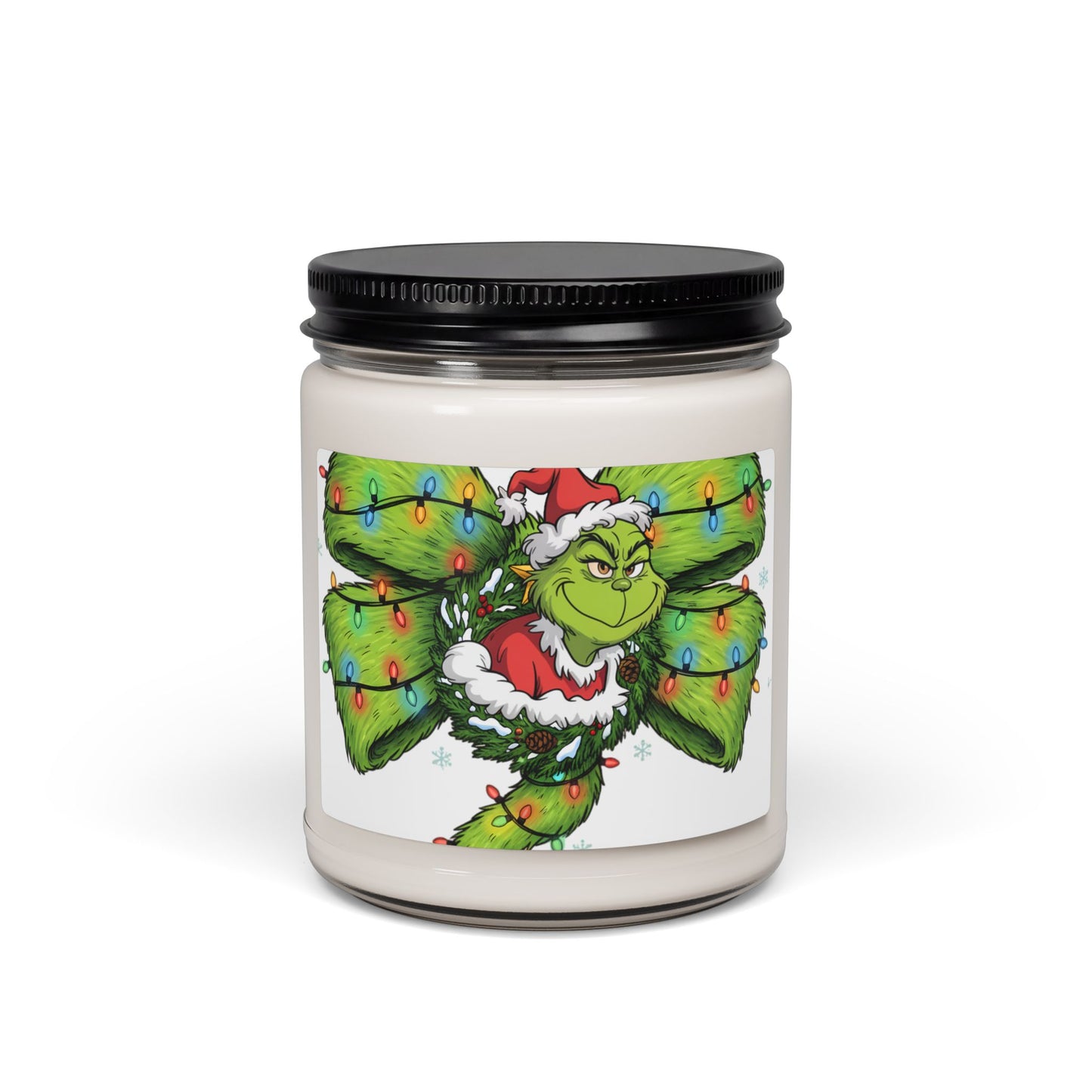 Grinch Christmas Soy Candle 9oz — Holiday Scented Jar Candle with Festive Lights