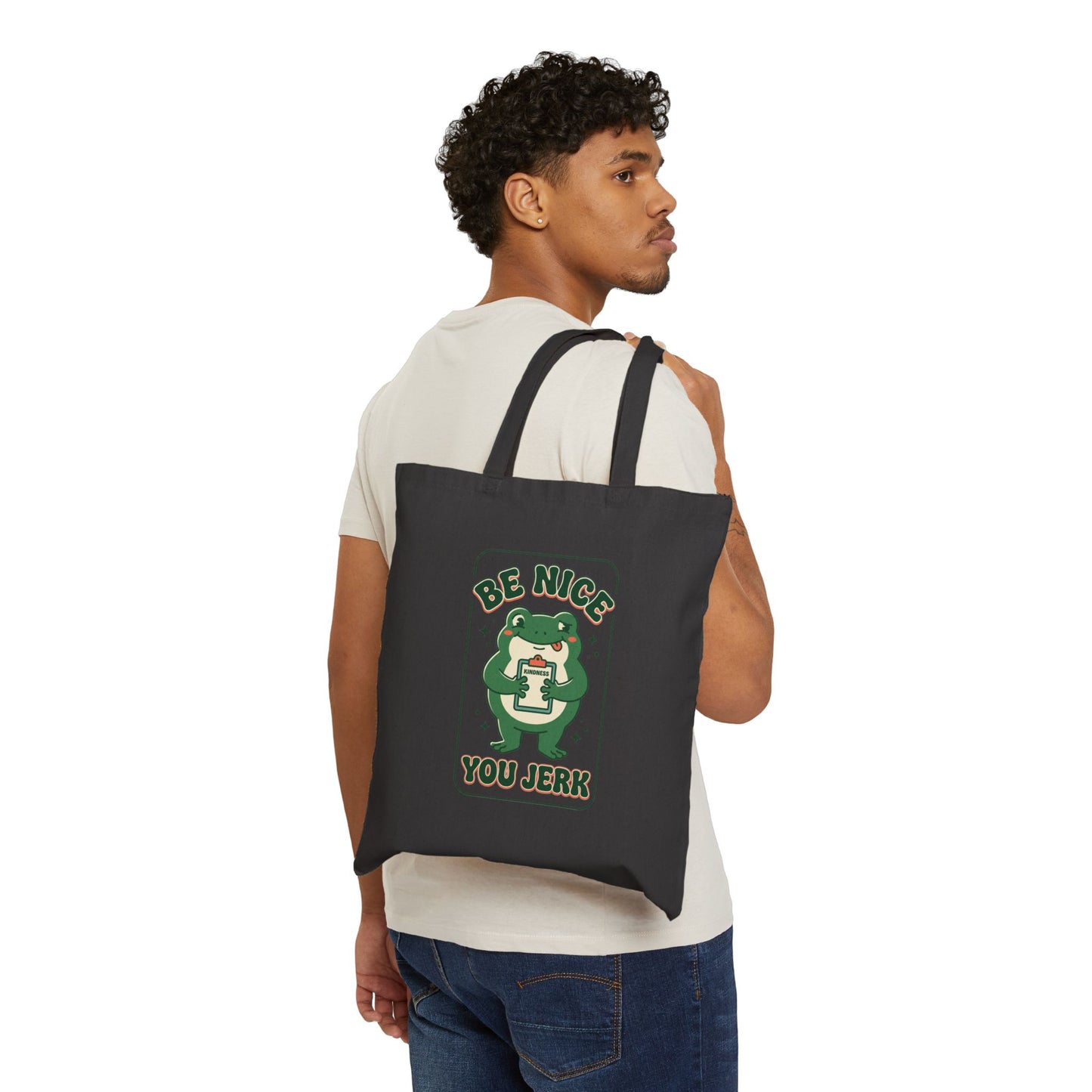 Be Nice You Jerk frog illustration Tote | Canvas tote, sarcastic slogan