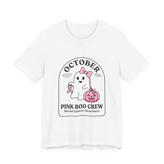 Pink Boo Crew Ghost Tee | Breast Cancer Awareness, October Ribbon