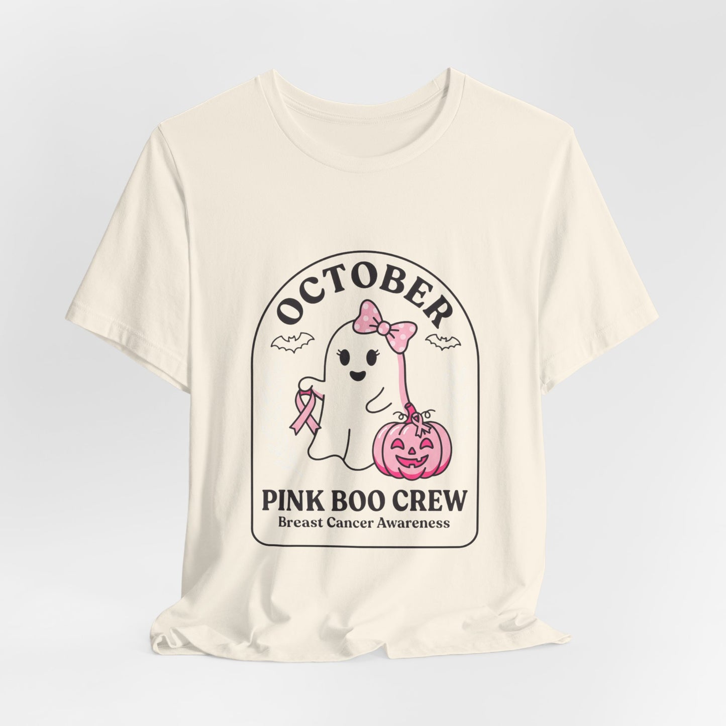 Pink Boo Crew Ghost Tee | Breast Cancer Awareness, October Ribbon