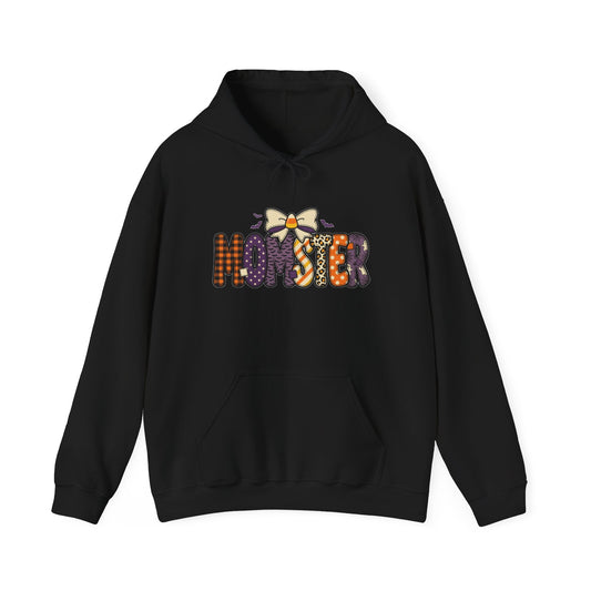 Momster Halloween Hoodie | purple orange spooky lettering, bats